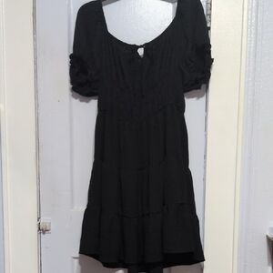 Liberty Love Black Puff-Sleeve Tiered Mini Dress